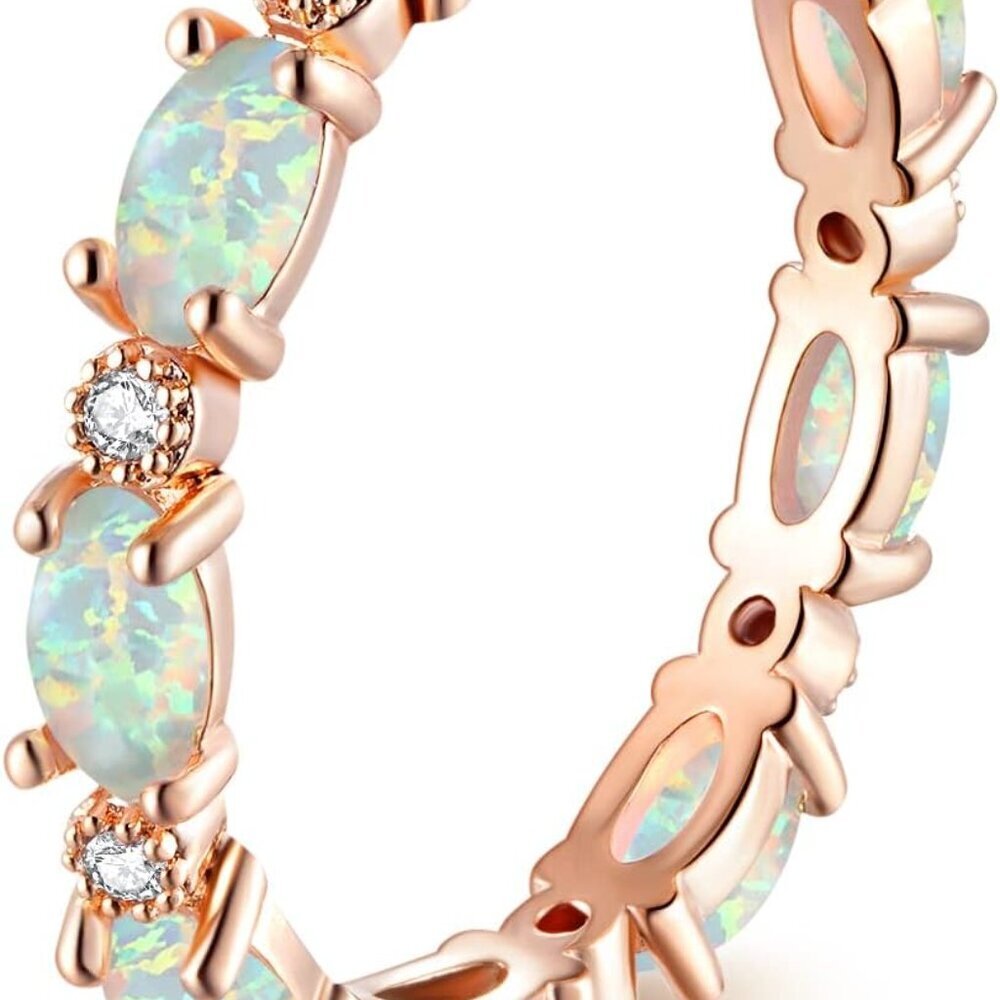 Gold Rings 14K Gold Plated Created Opal Rings for Women Engagement | Wedding | E